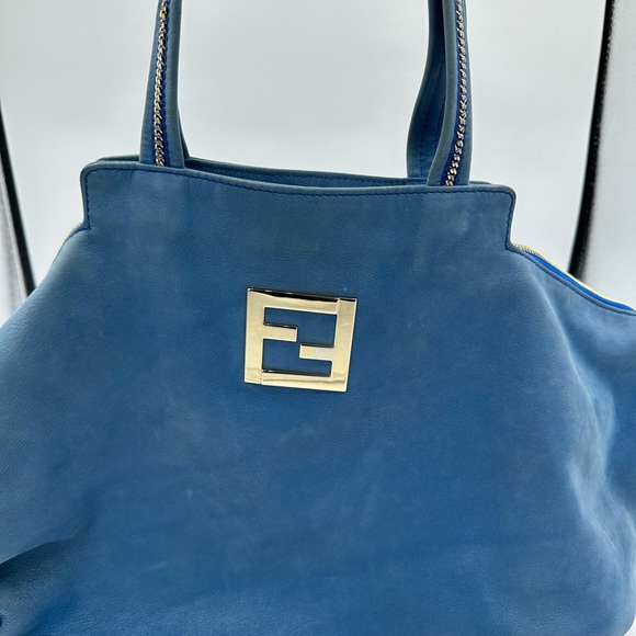 FENDI Blue Suede Nubuck Big Oversized Tote - Picture 10 of 10
